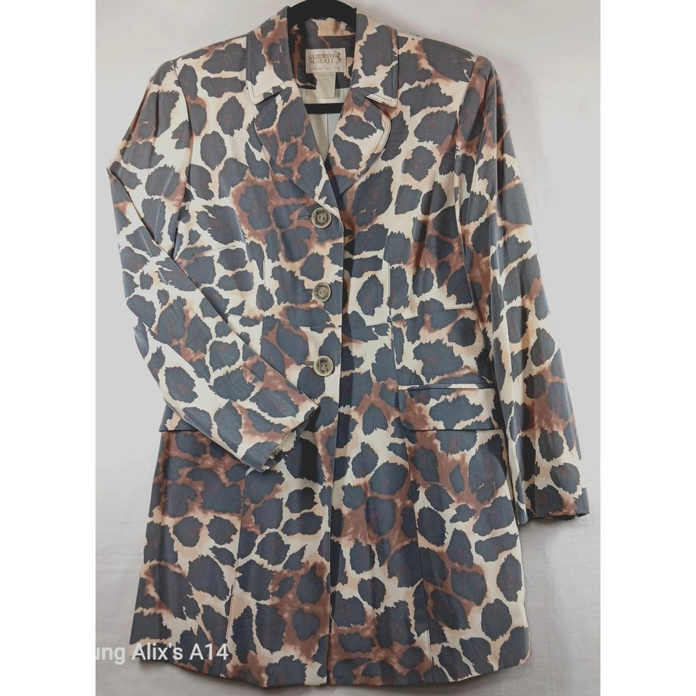 VTG Alberto Makal Designe Women Blaze Jakect Leopard Print Misty Button S/M